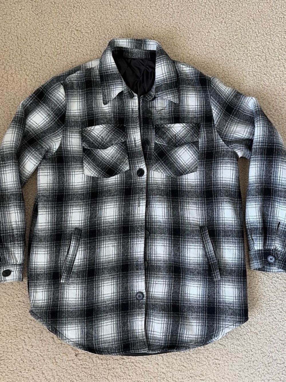 Men's Black & White Plaid Button-Up Jacket